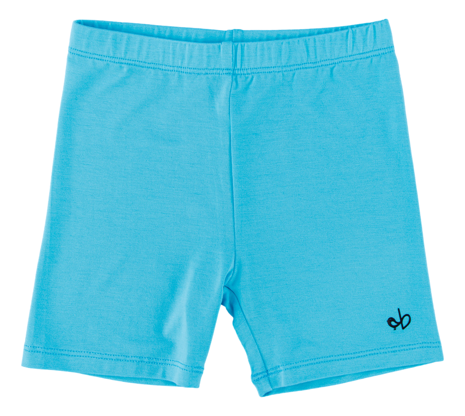 Blue shorts with a small logo on a white background